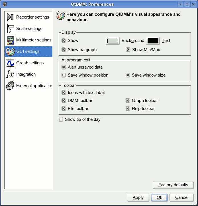 GUI settings