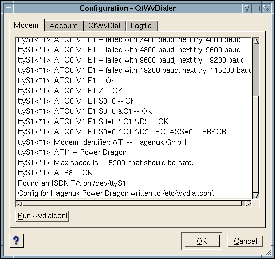 Modem configuration